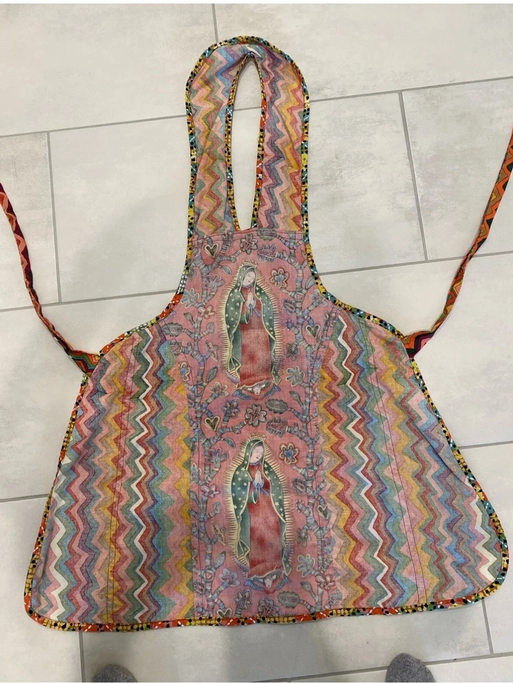 Vibrant Orange Patterned Our Lady of Guadalupe Cath Apron-003*